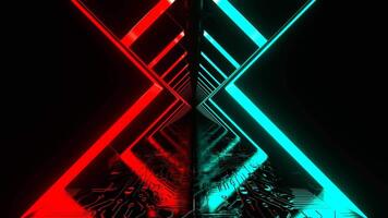 Turquoise and Red Cyber Corridor with Neon Glowing Figure Arches Background VJ Loop in 4K video