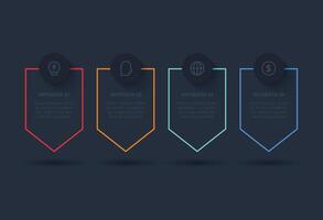 Creative infographic with 4 steps, template for web on a black background. vector