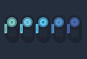 Creative infographic with 5 steps, template for web on a black background. vector