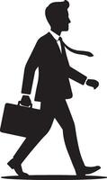Silhouette of a Confident Businessman Walking with Briefcase vector