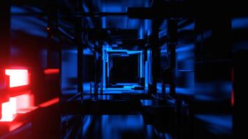 Blue and Red Infinite Strobe Sci Fi Corridor Made of Metal Blocks Background VJ Loop in 4K video