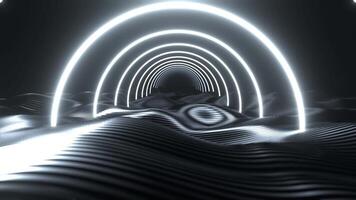 White Futuristic Area with Round Neon Arches Background VJ Loop in 4K video