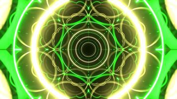 Green and Yellow Ring Neon Flashing Mirror Tunnel Background VJ Loop in 4K video