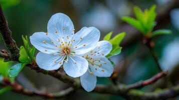 Beautiful flower in bloom wallpaper on tree with green background photo
