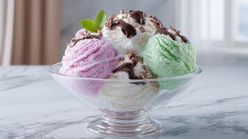 Creamy frozen treat photo with topping in photo style