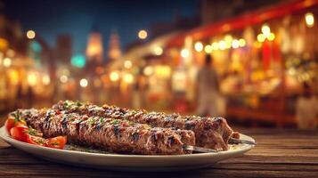 High resolution image of juicy and tasty kabab with spices photo