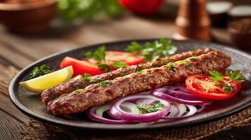 High resolution image showing juicy kabab and fresh juicy garnish photo
