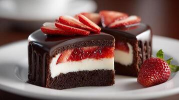 Close up bright photo of a delicious cake dessert