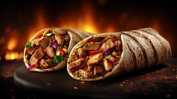 Fresh shawarma sandwich with grilled meat inside photo