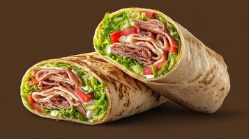 Realistic close up photo of tasty shawarma