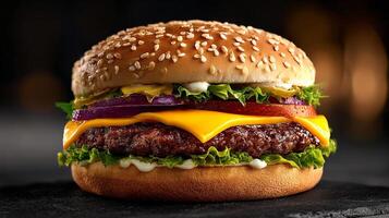 Photorealistic food photo-of cheeseburger with sharp detailed textures photo