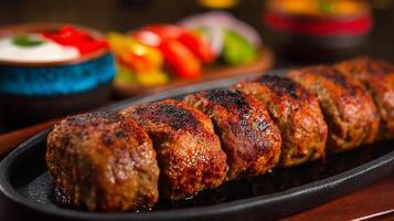 Tasty kabab cooked perfectly with delicious golden brown edges photo