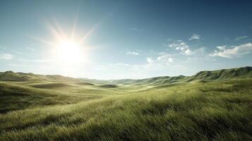 Glowing landscape scenery of summer nature under bright sunlight photo