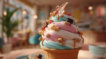 Ice cream with toppings and soft shadows in photography photo