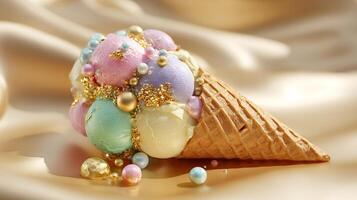 Close up image of creamy dessert in studio photography photo