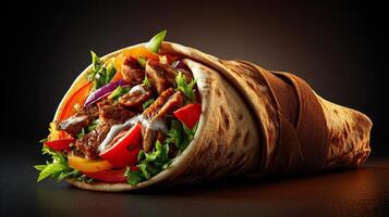 Pita wrapped shawarma with chicken and beef photo