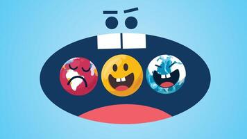 Emojis in intense comic-style face showing global mood variations vector