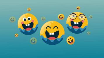 Large and small smiling emoji faces with various accessories and glasses vector