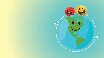 Earth with a smiling face being hugged by two happy emoji characters vector