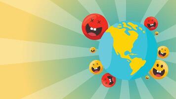 World surrounded by multiple expressive emoji faces in orbit formation vector