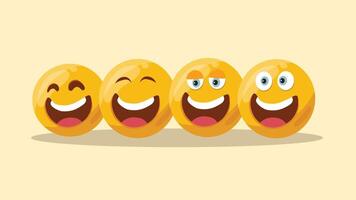 A group of four smiling and laughing emojis in different expressions for a cheerful emoji day vector