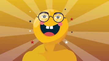 A glowing emoji with glasses and a radiant background expressing joy pride and positivity during emoji day vector