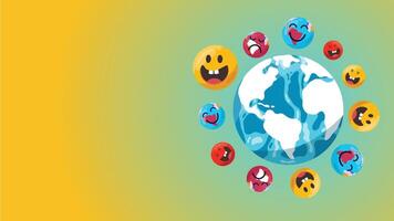 Colorful emoji characters surrounding the Earth in unity vector