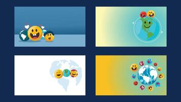 A compilation of world emoji scenes in colorful panels representing connection and fun on emoji day vector