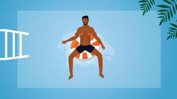 Man relaxing in pool with lifebuoy vector