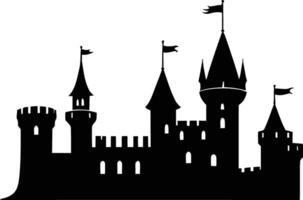 Castle silhouette isolated on white background, medieval fortress outline for fairytale design, fantasy art, storybook illustration, or historic-themed graphics. vector