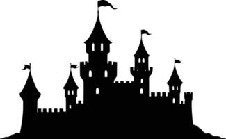 Medieval castle silhouette with strong fortress outlines on white background, perfect for fantasy book covers, fairytale graphic design, historical illustrations, or magical story concepts. vector