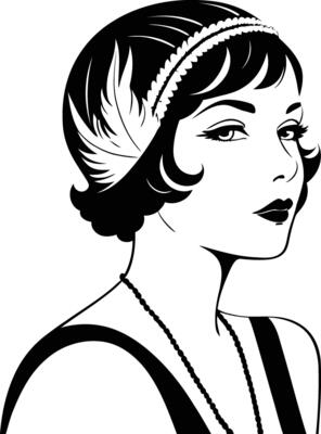 Retro-style silhouette of glamorous woman with classic vintage hair and fashion, evoking Old Hollywood elegance, ideal for vintage-themed design projects, beauty branding, or decor prints.