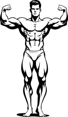 Defined male silhouette with athletic build and muscular physique, standing proudly in a power pose, suitable for sports illustration, gym logos, workout themes, or strength-based design.