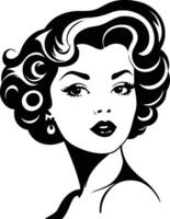 Modern artwork of a woman with natural short curls, isolated on white for use in fashion editorials, salon identity design, beauty packaging, or character-based graphic projects. vector