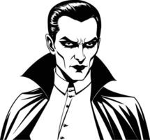 Classic vampire silhouette with pointed fangs and refined attire, ideal for horror illustrations, spooky design templates, Halloween graphics, or vintage supernatural character artwork. vector