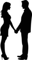 Silhouette of Couple Holding Hands in Romantic Pose Representing Love, Intimacy, Emotional Connection, and Timeless Affection in Romantic Illustration vector