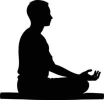Silhouette of Man Meditating in Lotus Position Representing Mindfulness, Inner Peace, and Spiritual Harmony in Minimalist Design vector