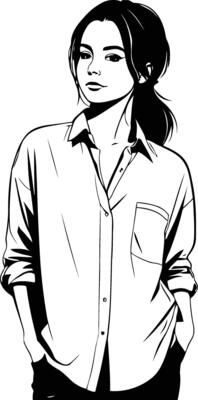 Silhouette of Girl in Shirt with Hands in Pockets Representing Casual Fashion, Youthful Style, Everyday Outfit, Relaxed Vibes, and Comfortable Streetwear in Illustration