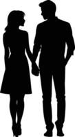 Silhouette of Couple Walking Together in Rain, Representing Love Through Adversity, Emotional Bond, Shared Journey, and Romantic Resilience in Artistic Illustration vector