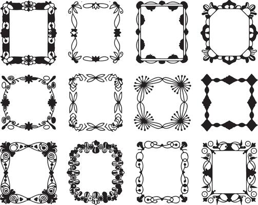 Set of black and white decorative frames