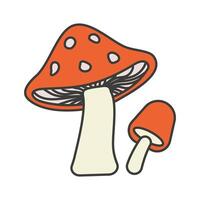 Icon of two red retro groovy mushrooms vector
