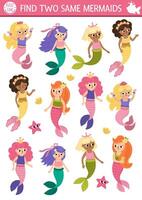 Mermaids puzzle for kids vector