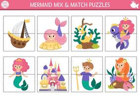Colorful mermaid puzzle pieces for kids vector