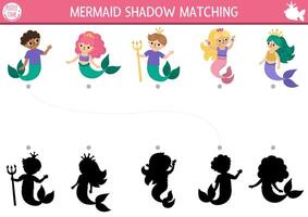 Mermaid shadow matching puzzle for kids vector