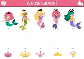 Mermaids with crowns in a fun puzzle vector
