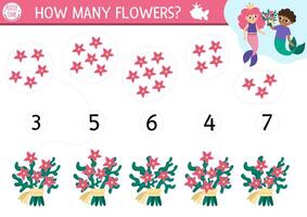 Counting flowers activity for kids vector