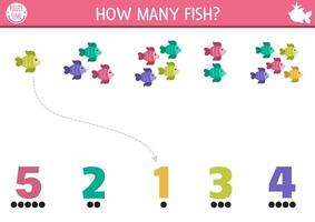Colorful fish counting puzzle vector