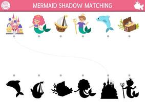 Mermaid shadow matching puzzle for kids vector
