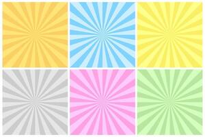Collection of bright color striped backgrounds. Vintage radial art prints. Abstract pop artwork patterns for your design and ideas. Can be used like cards, posters, placards etc vector