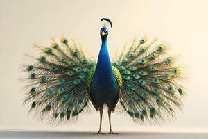 Majestic Peacock Displaying Colorful Feathers in Full Fan photo